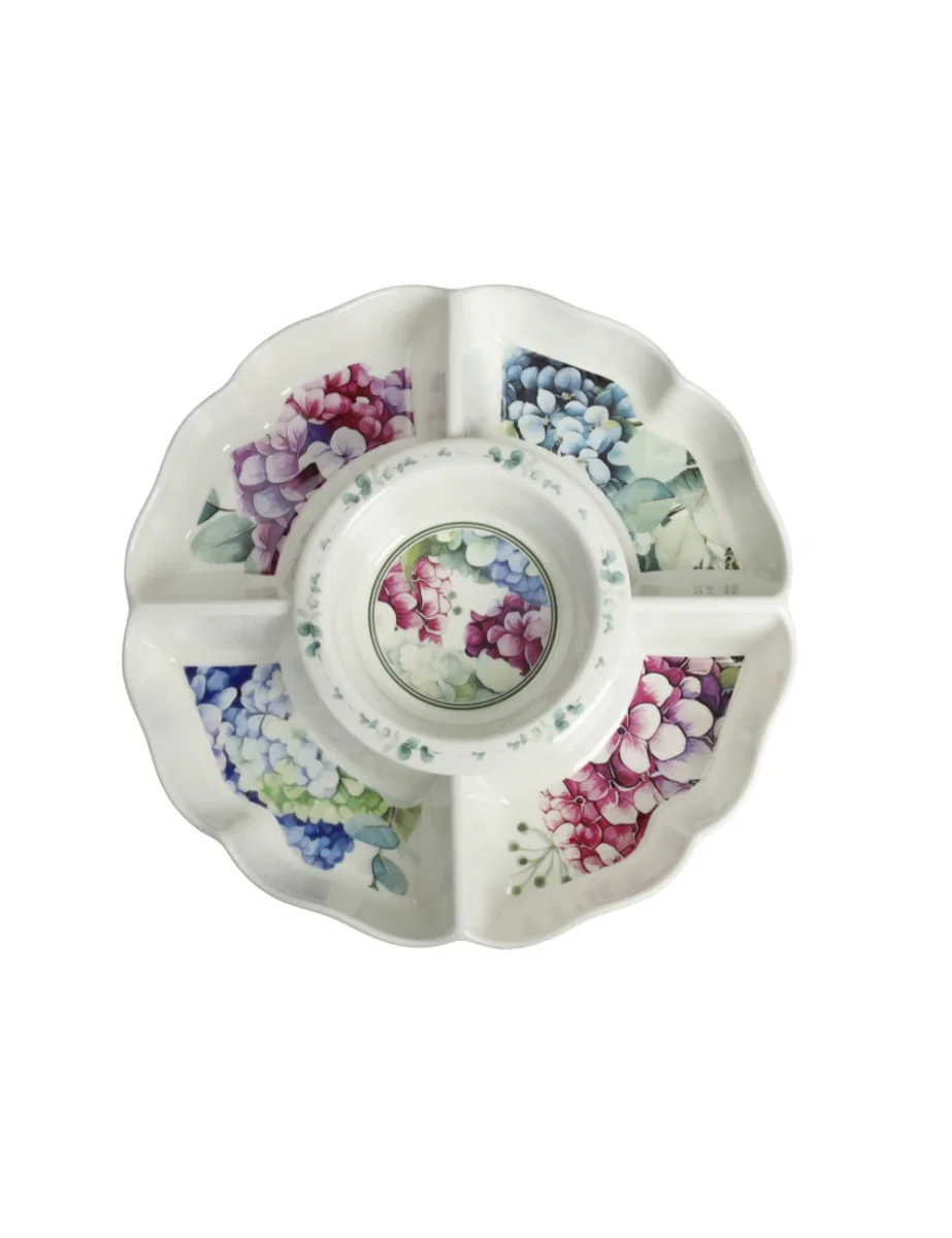 Antipastiera Rotonda Flora in Porcellana con Scomparti – Vassoio Aperitivo Elegante - immagine 3