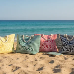 Borsa Mare in Tessuto con Pochette e Manici in Corda | Shopper Estate 58x38 cm